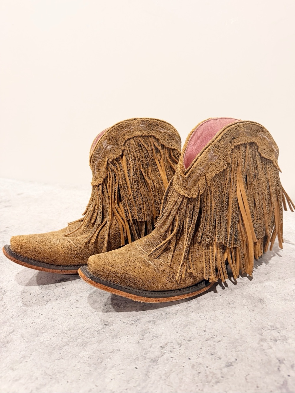 Junk Gypsy Womens Spitfire Snip Toe Cowboy Ankle Boots Fringe Brown Size 9 *